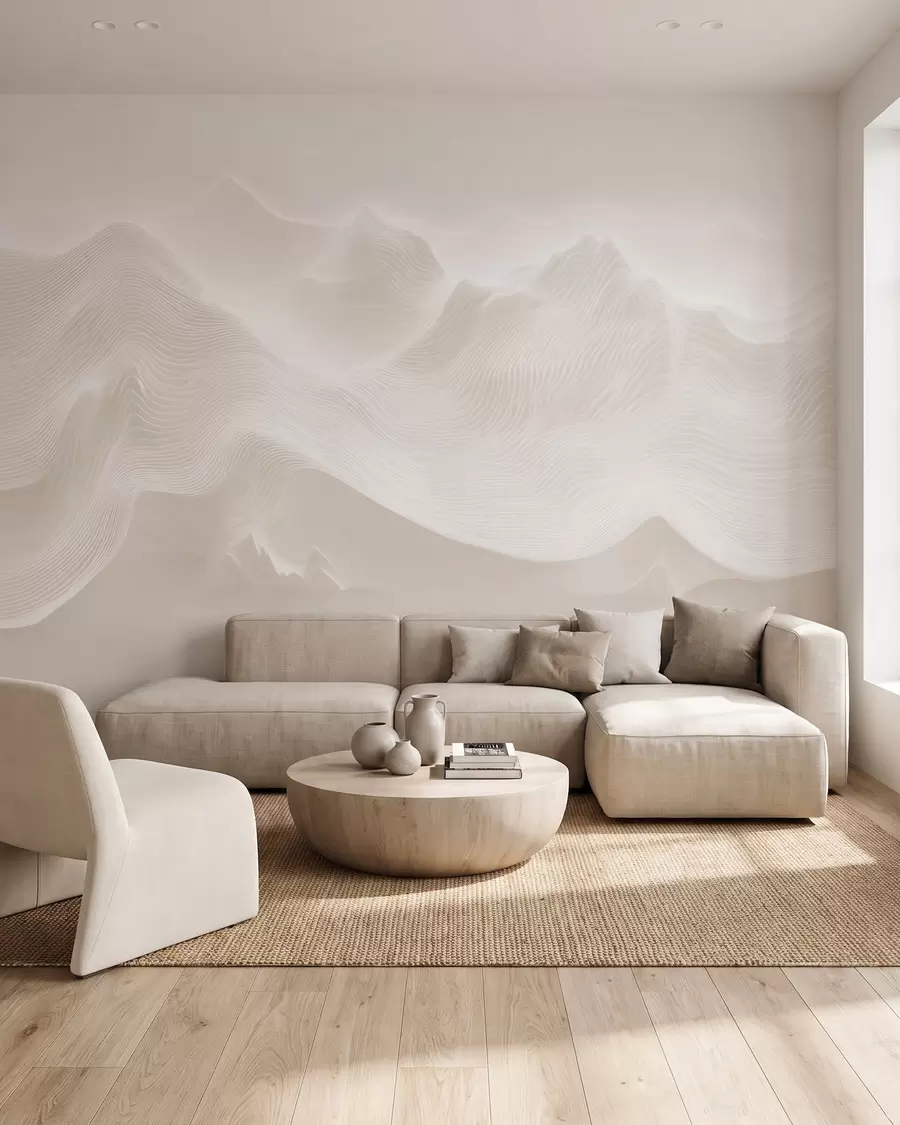 Fototapete Abstrakte, wellenförmige Berge in Beigetönen im minimalistischen Stil w09713