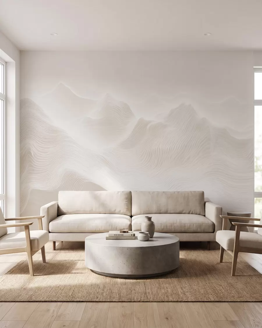 Fototapete Abstrakte, wellenförmige Berge in Beigetönen im minimalistischen Stil w09713