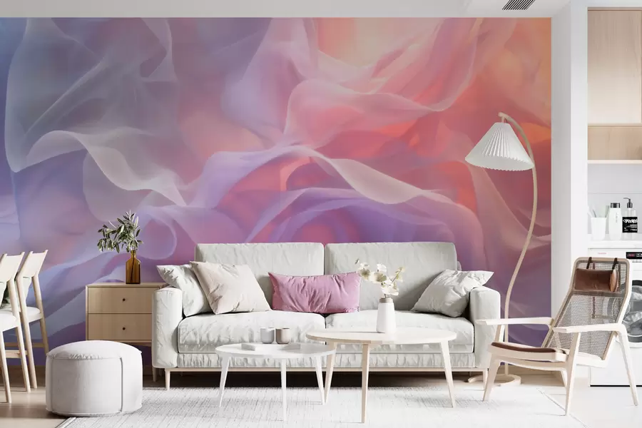 Fototapete Luftige Abstraktion mit durchscheinenden Wellen in einer rosa-lila Farbpalette w09851
