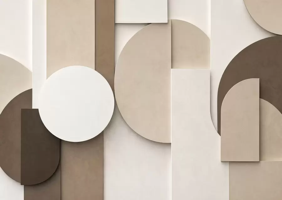 Fototapete Strukturierte beigefarbene geometrische Formen in einer mehrschichtigen 3D-Komposition, minimalistische, moderne Wandkunst w05598