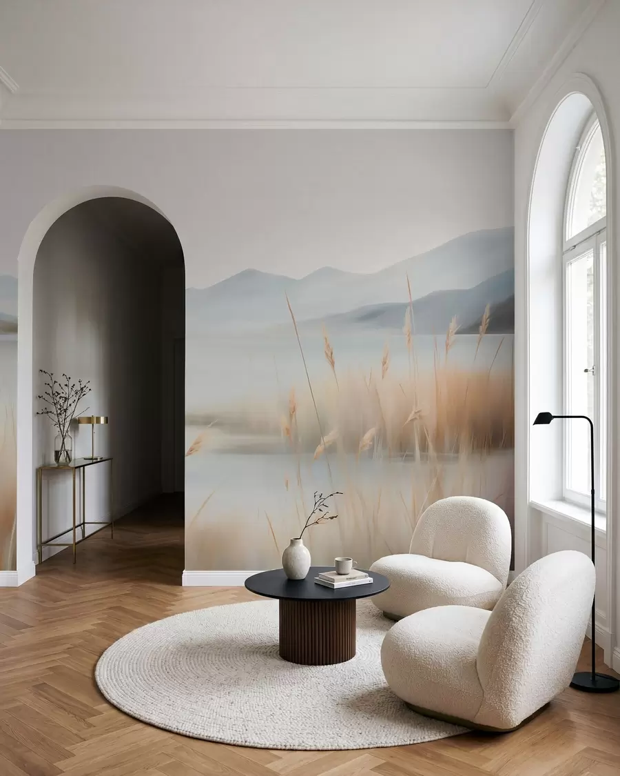 Fototapete Abstrakte Landschaft mit Bergen und einem See w05584