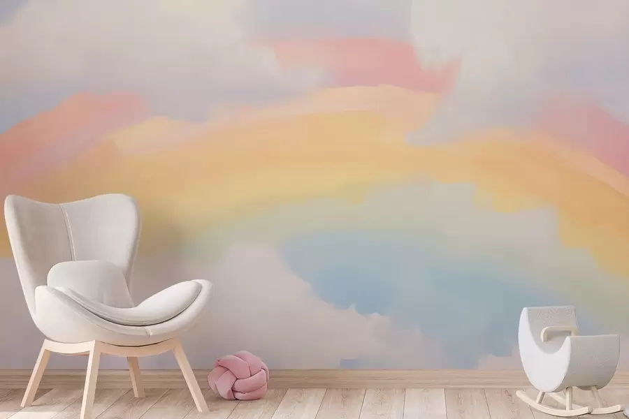Fototapete Abstrakter Regenbogen zwischen Wolken – Nachahmung eines Gemäldes w05592