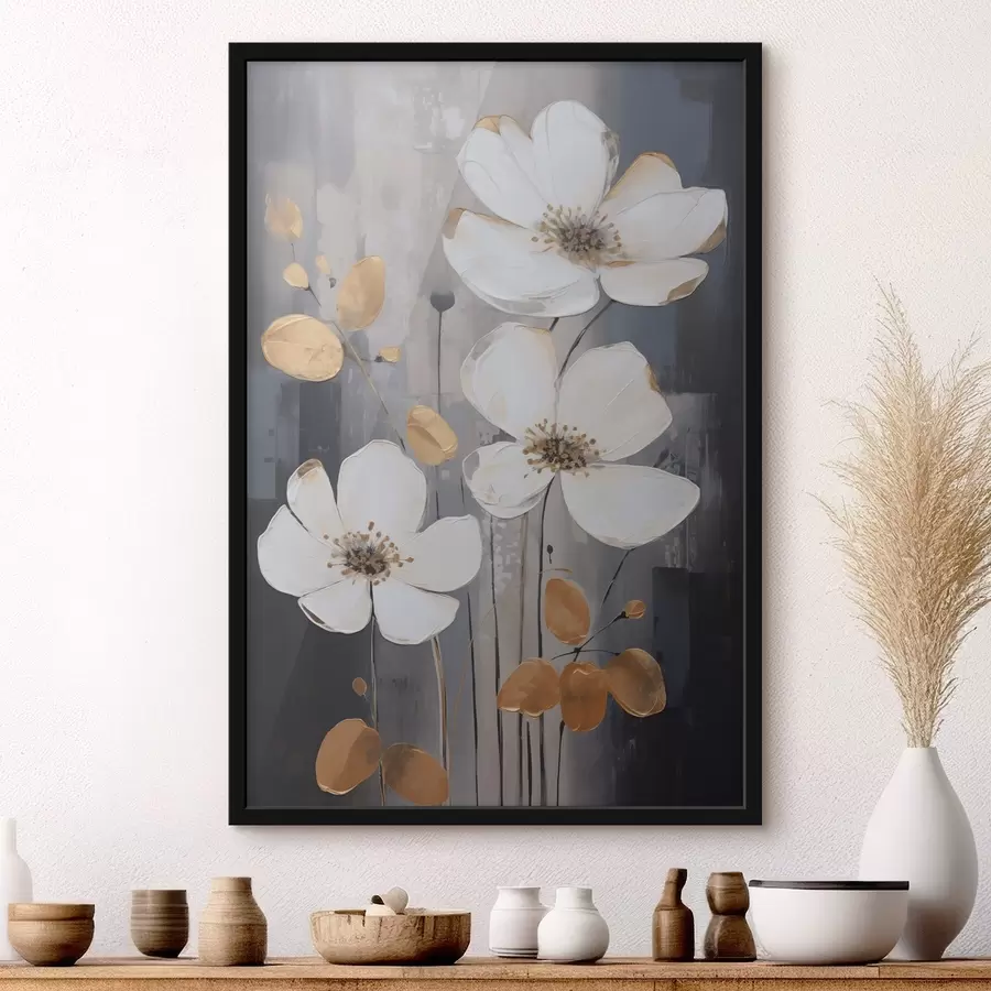 Fototapete Abstraktion mit Blumen – Nachahmung eines Gemäldes f49077