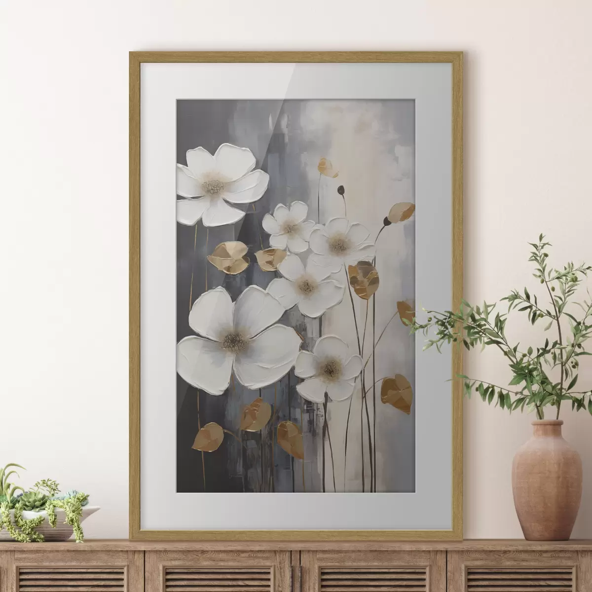 Poster Abstraktion mit Blumen – Nachahmung eines Gemäldes f49078