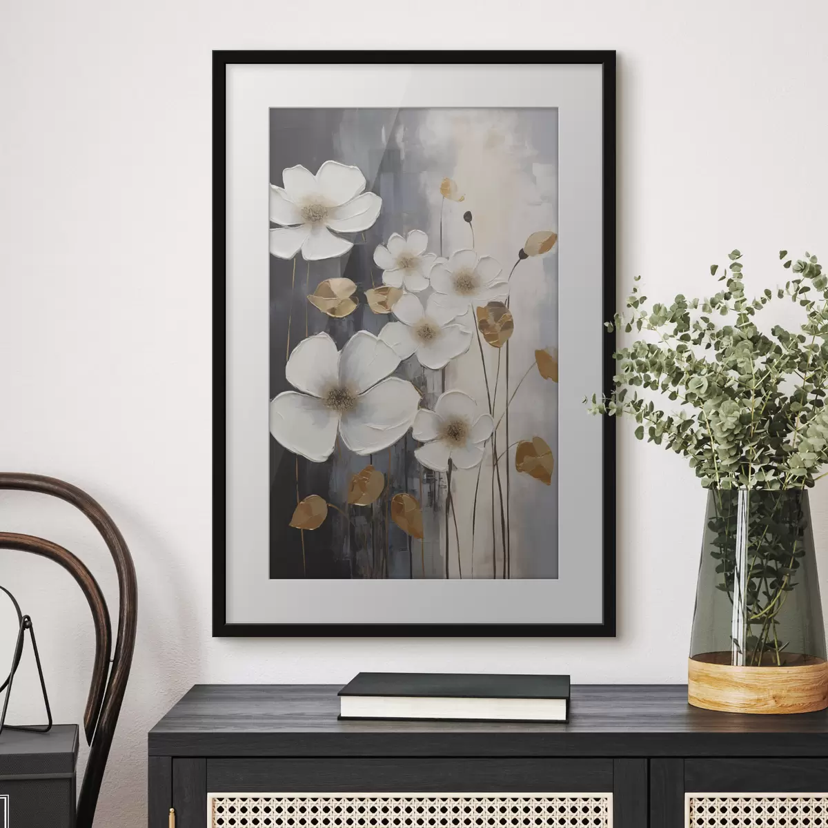 Poster Abstraktion mit Blumen – Nachahmung eines Gemäldes f49078