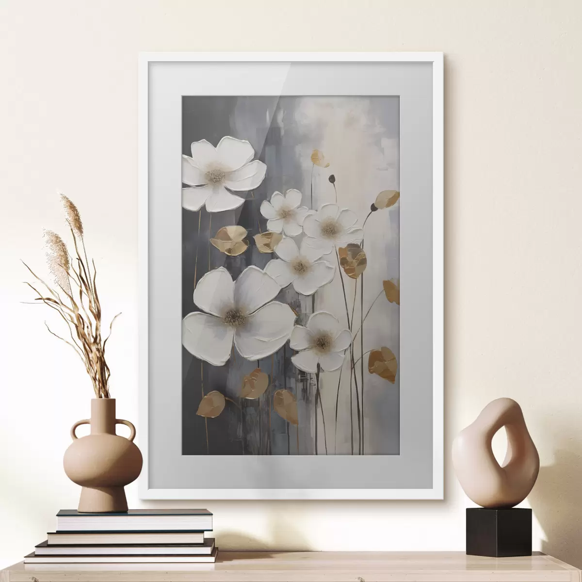 Poster Abstraktion mit Blumen – Nachahmung eines Gemäldes f49078