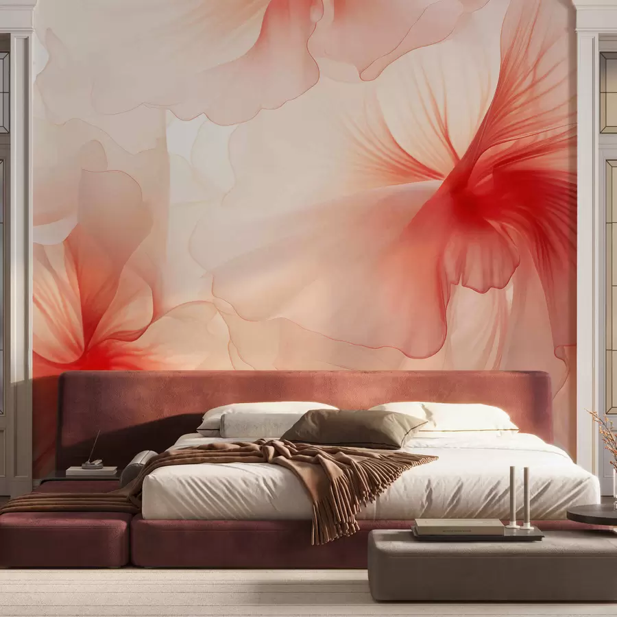 Fototapete Zarte, blassrosa Blüten mit luftigen, durchscheinenden Blütenblättern im Aquarellstil, elegante Blumenkomposition w05360