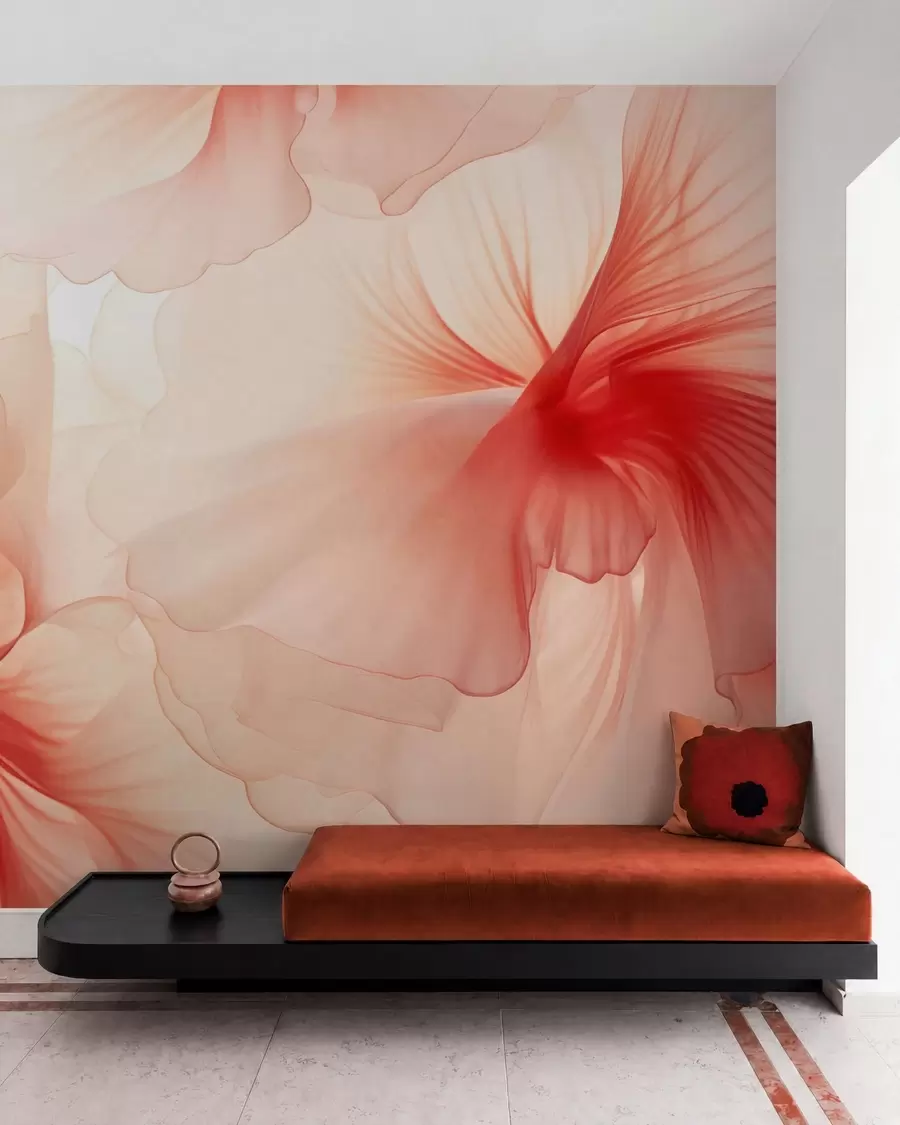 Fototapete Zarte, blassrosa Blüten mit luftigen, durchscheinenden Blütenblättern im Aquarellstil, elegante Blumenkomposition w05360