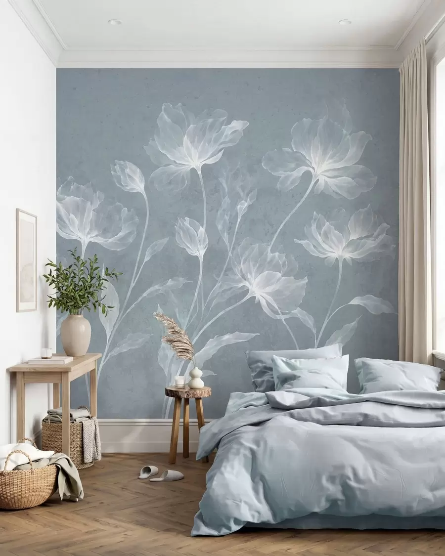 Fototapete Elegante, luftige Blüten mit durchscheinenden, geschichteten Blütenblättern an langen, zarten Stielen w05579v2