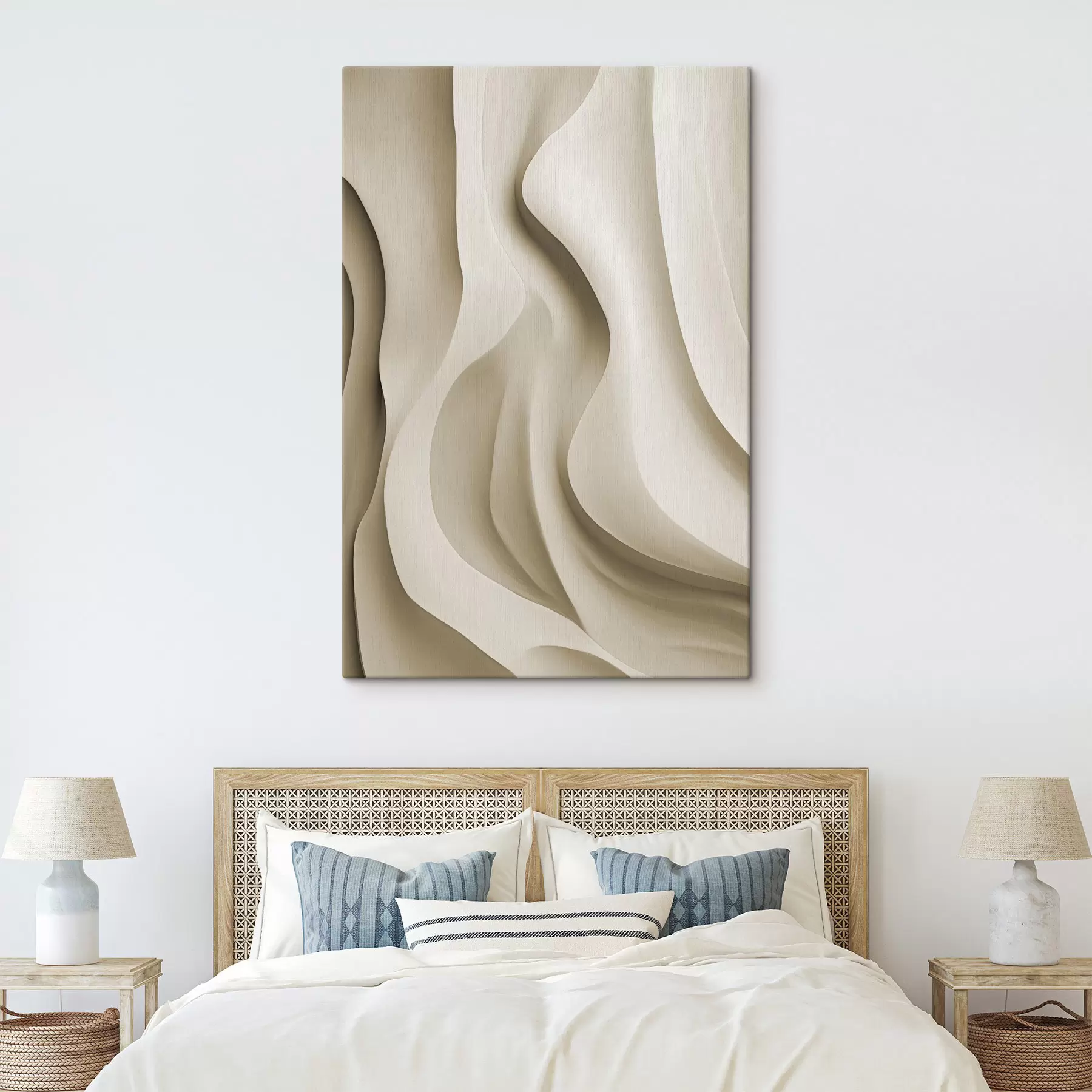 Fototapete Abstrakte beigefarbene, wellenförmige Formen mit sanften Kurven, moderne minimalistische Kunst s49150