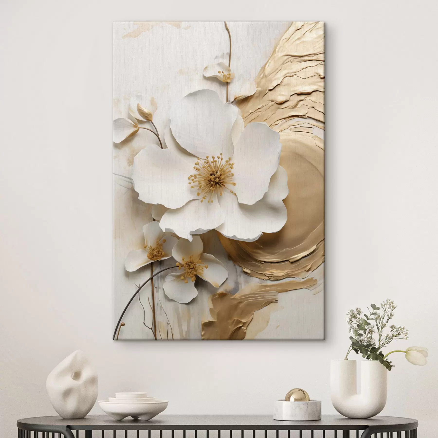 Fototapete Abstrakte weiße Blume, Pinselstriche auf strukturiertem Hintergrund s49153