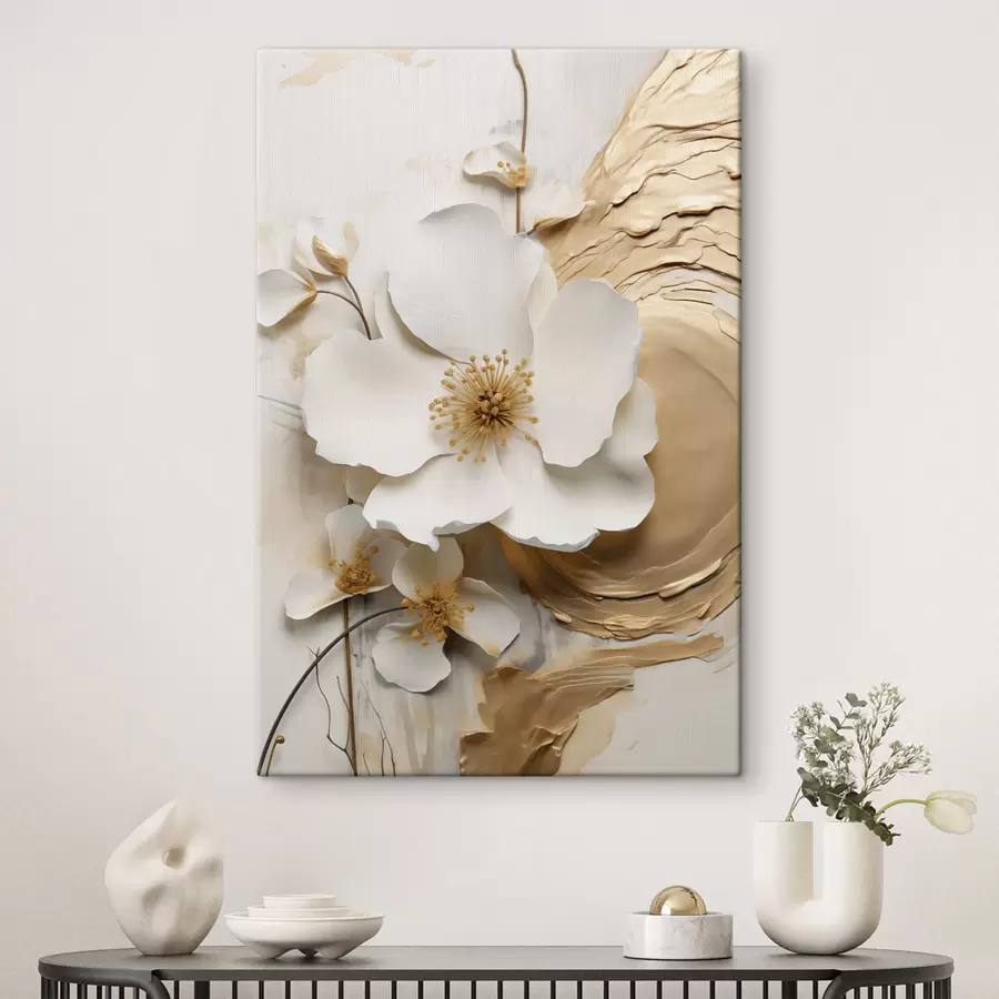 Fototapete Abstrakte weiße Blume, Pinselstriche auf strukturiertem Hintergrund s49153