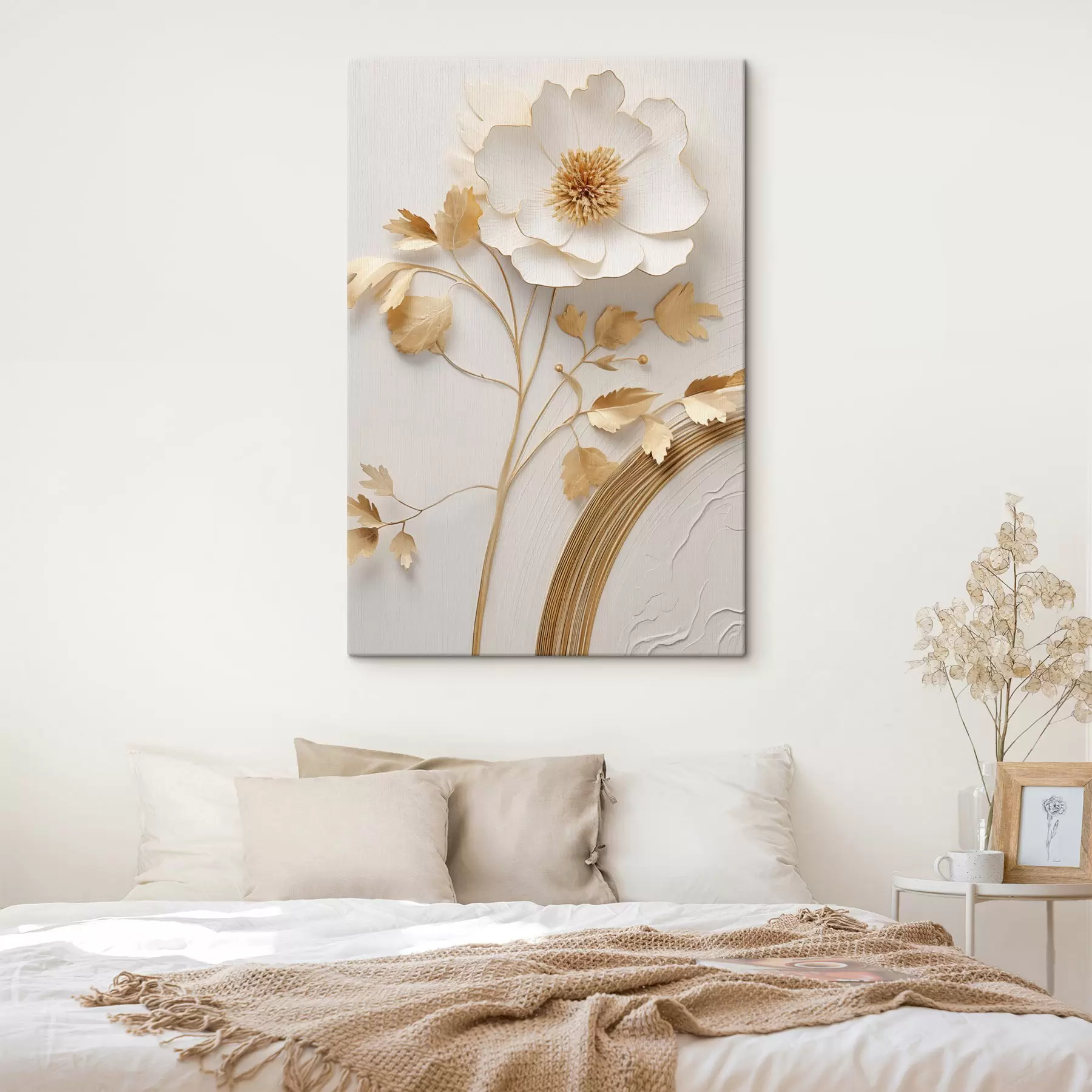 Fototapete Abstrakte weiße Blume, Pinselstriche auf strukturiertem Hintergrund s49154