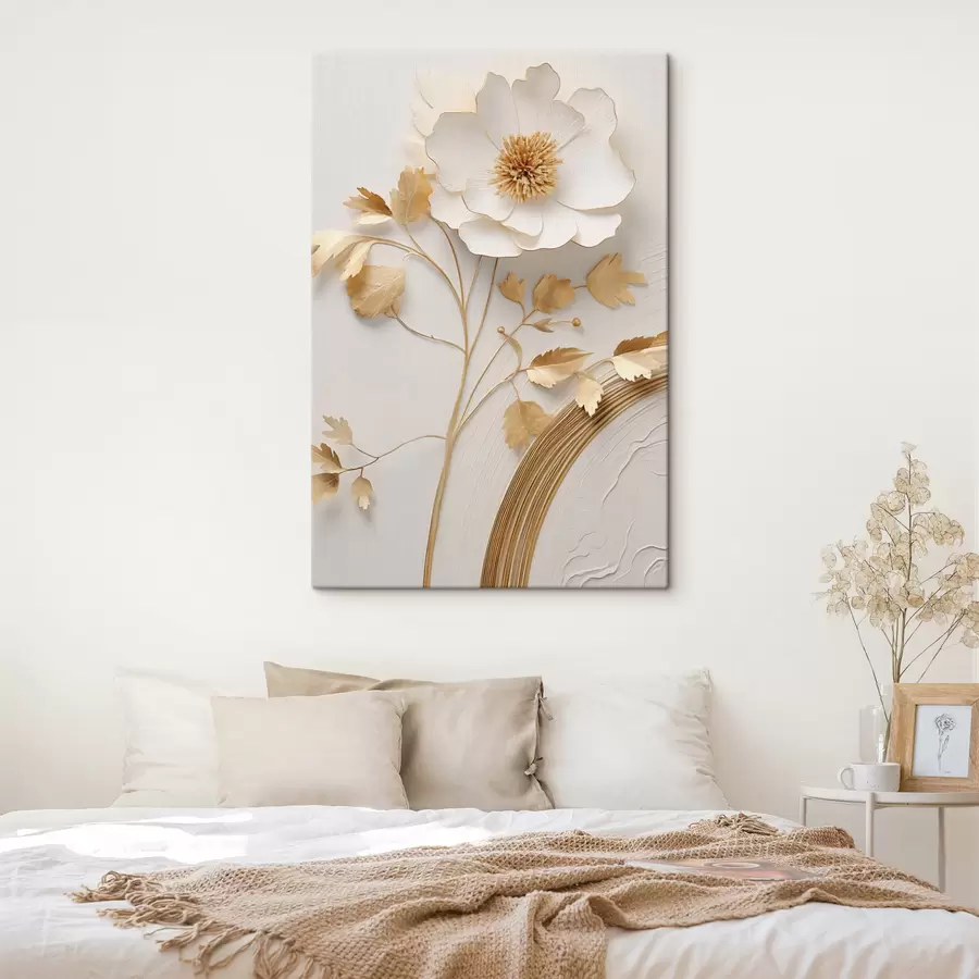 Fototapete Abstrakte weiße Blume, Pinselstriche auf strukturiertem Hintergrund s49154