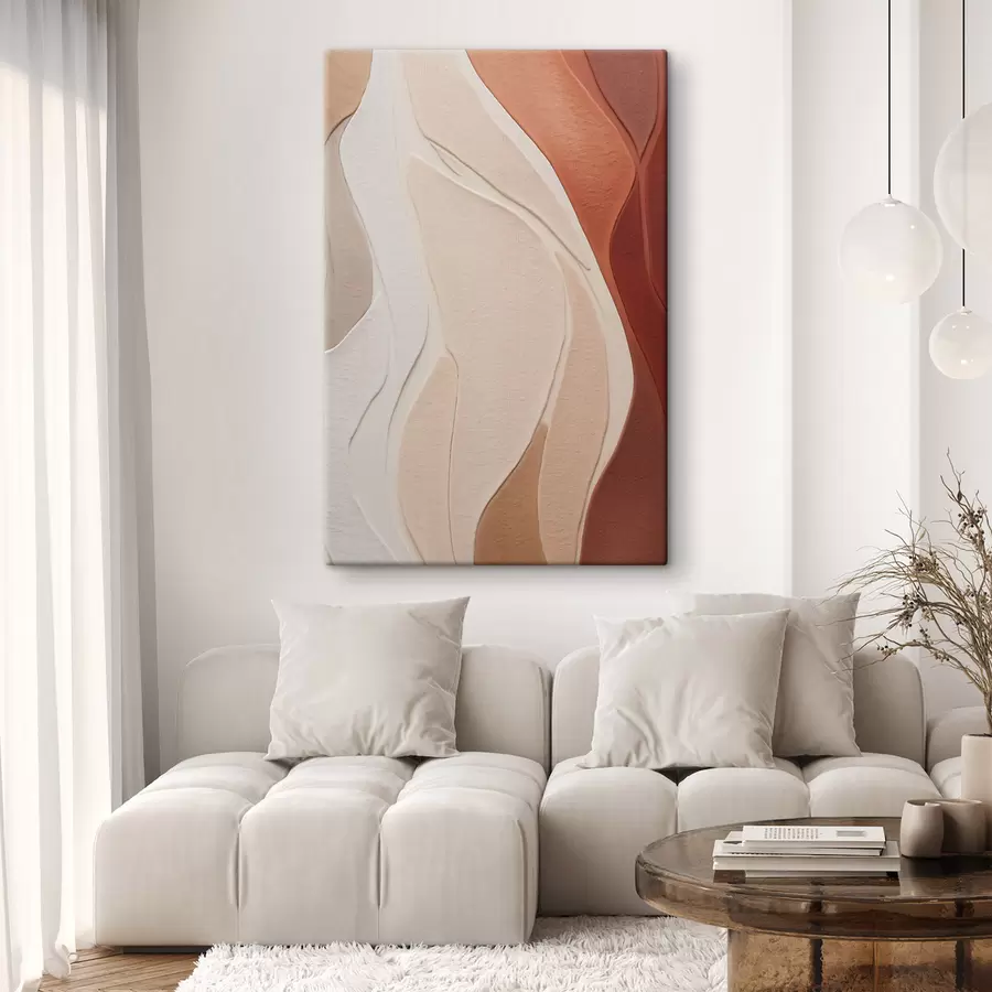 Fototapete Abstrakte, wellenförmige Texturschichten in Terrakotta-, Beige- und Cremetönen s49170
