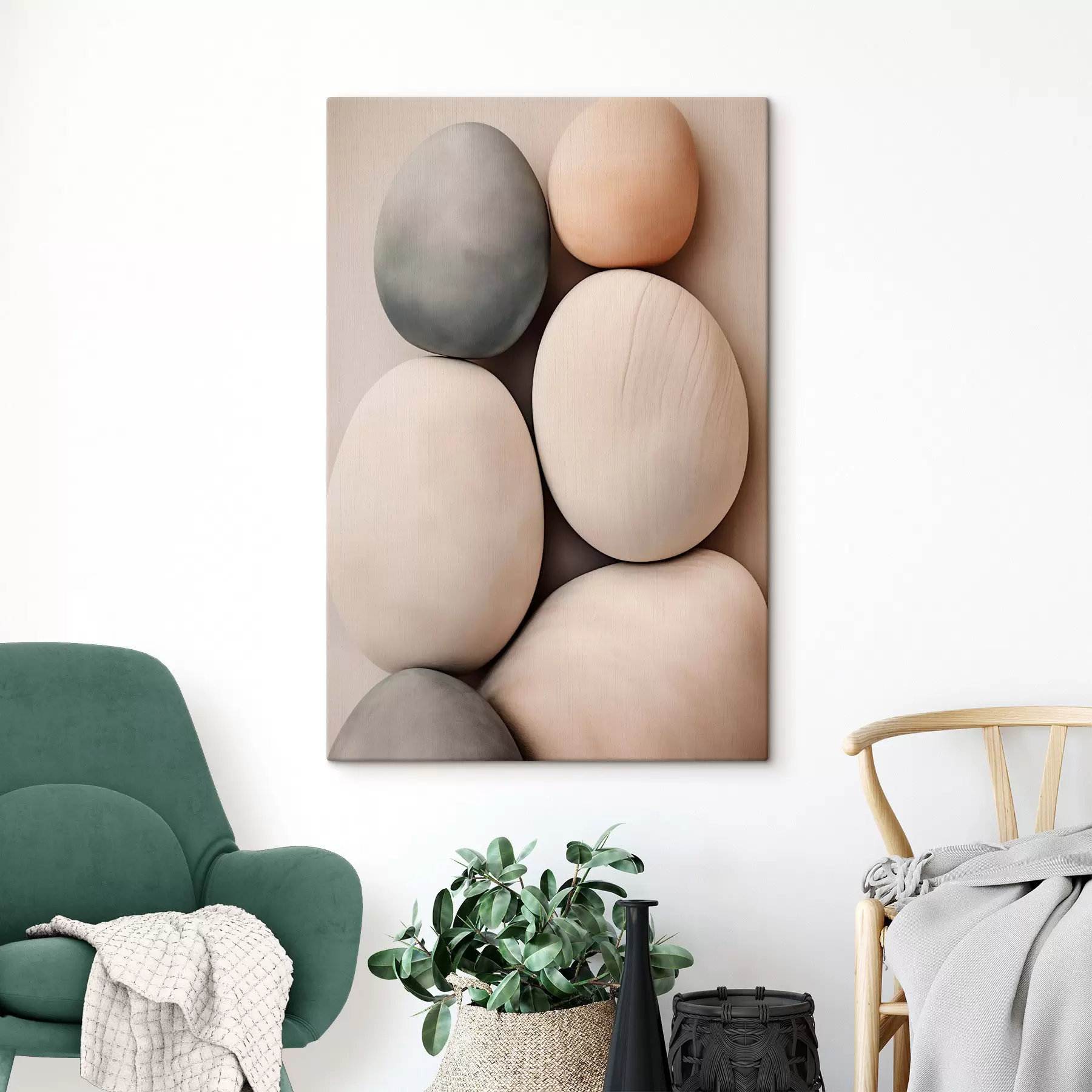 Fototapete Glatte, abgerundete Steine in verschiedenen neutralen Farben, Minimalismus s49172