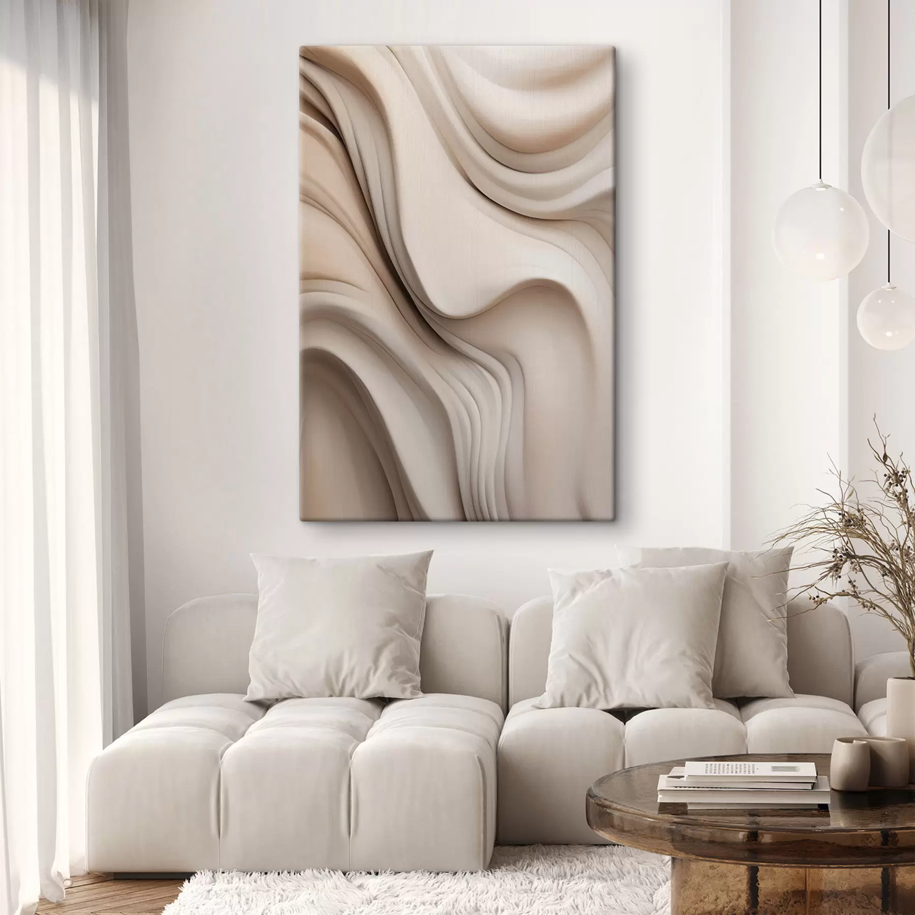 Fototapete Abstrakte, fließende Texturen in Creme- und Beigetönen mit sanften Schatten s49176