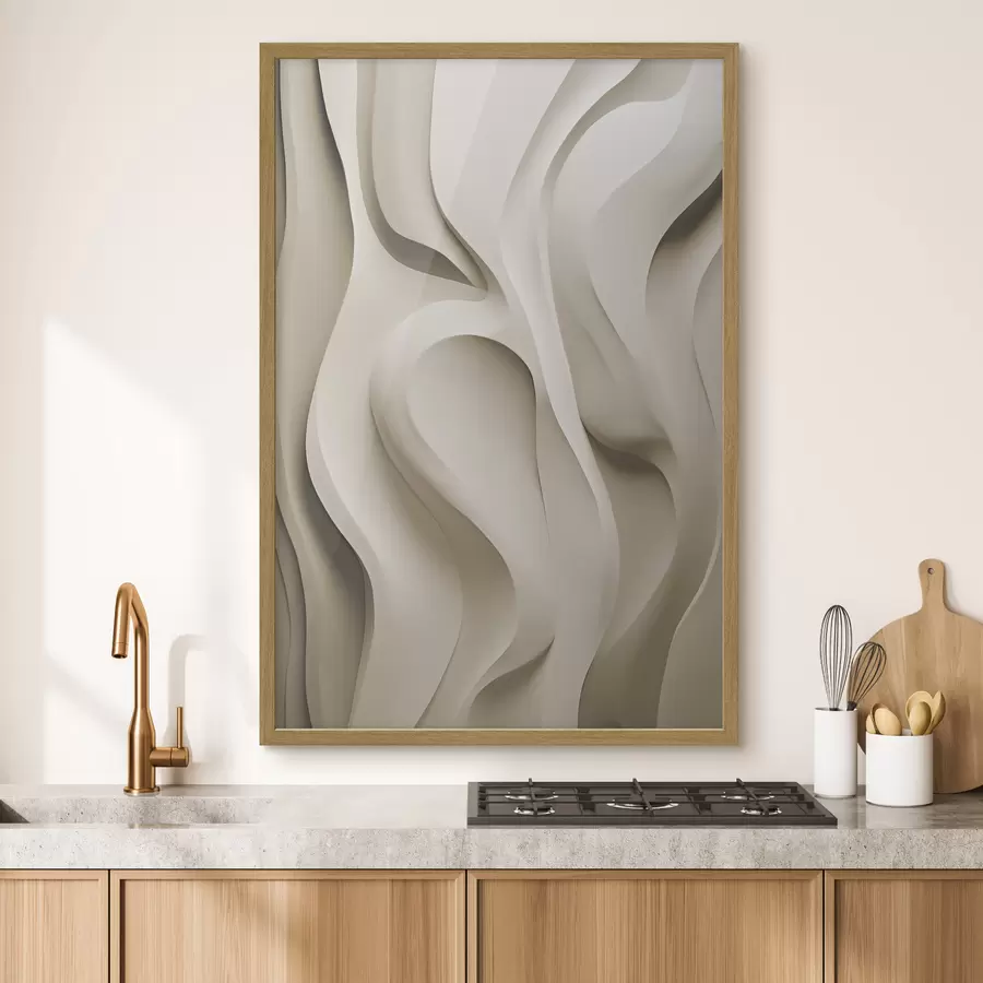 Fototapete Abstrakte beigefarbene, wellenförmige Formen mit sanften Kurven, moderne minimalistische Kunst f49149