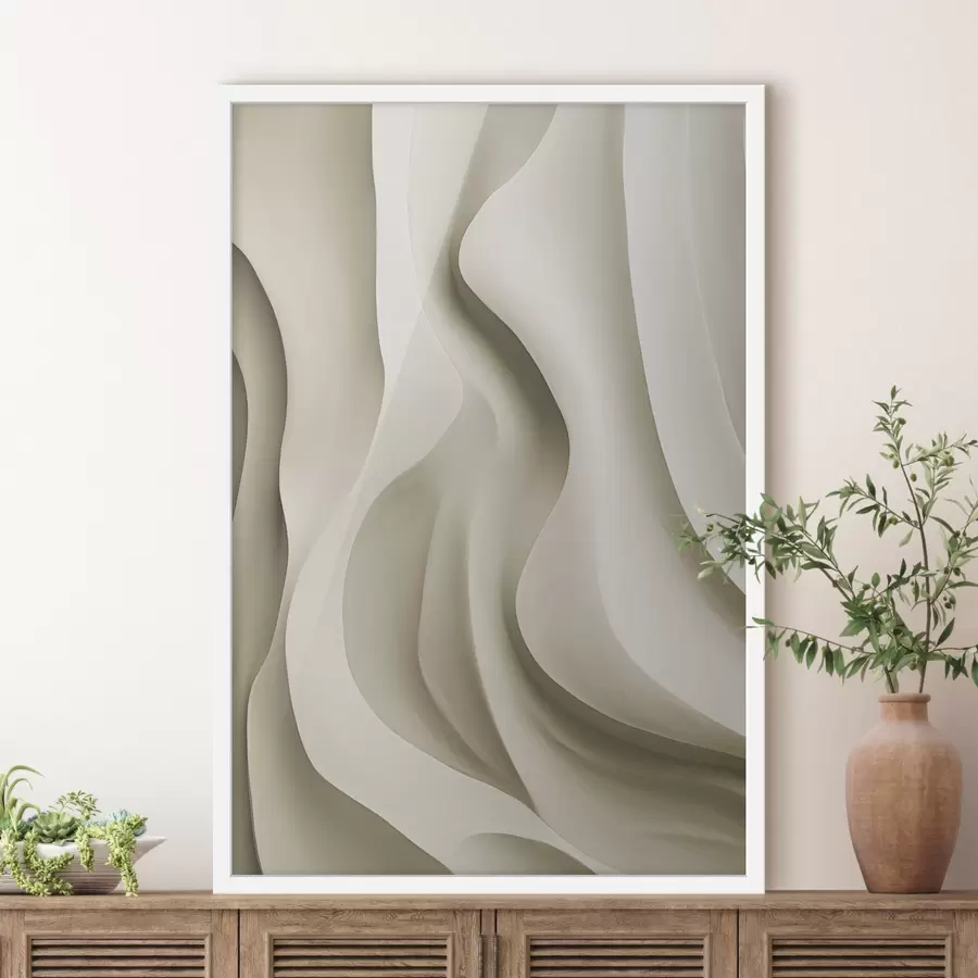 Fototapete Abstrakte beigefarbene, wellenförmige Formen mit sanften Kurven, moderne minimalistische Kunst f49150