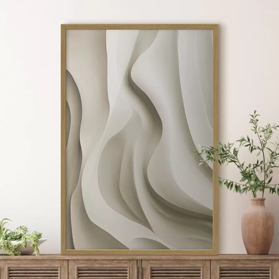 Fototapete Abstrakte beigefarbene, wellenförmige Formen mit sanften Kurven, moderne minimalistische Kunst f49150