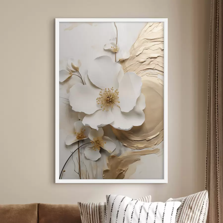 Fototapete Abstrakte weiße Blume, Pinselstriche auf strukturiertem Hintergrund f49153