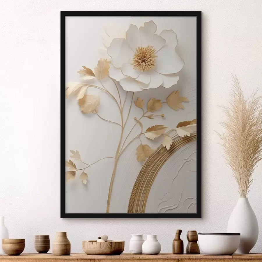 Fototapete Abstrakte weiße Blume, Pinselstriche auf strukturiertem Hintergrund f49154