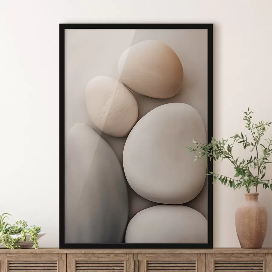 Fototapete Glatte, abgerundete Steine in verschiedenen neutralen Farben, Minimalismus f49171