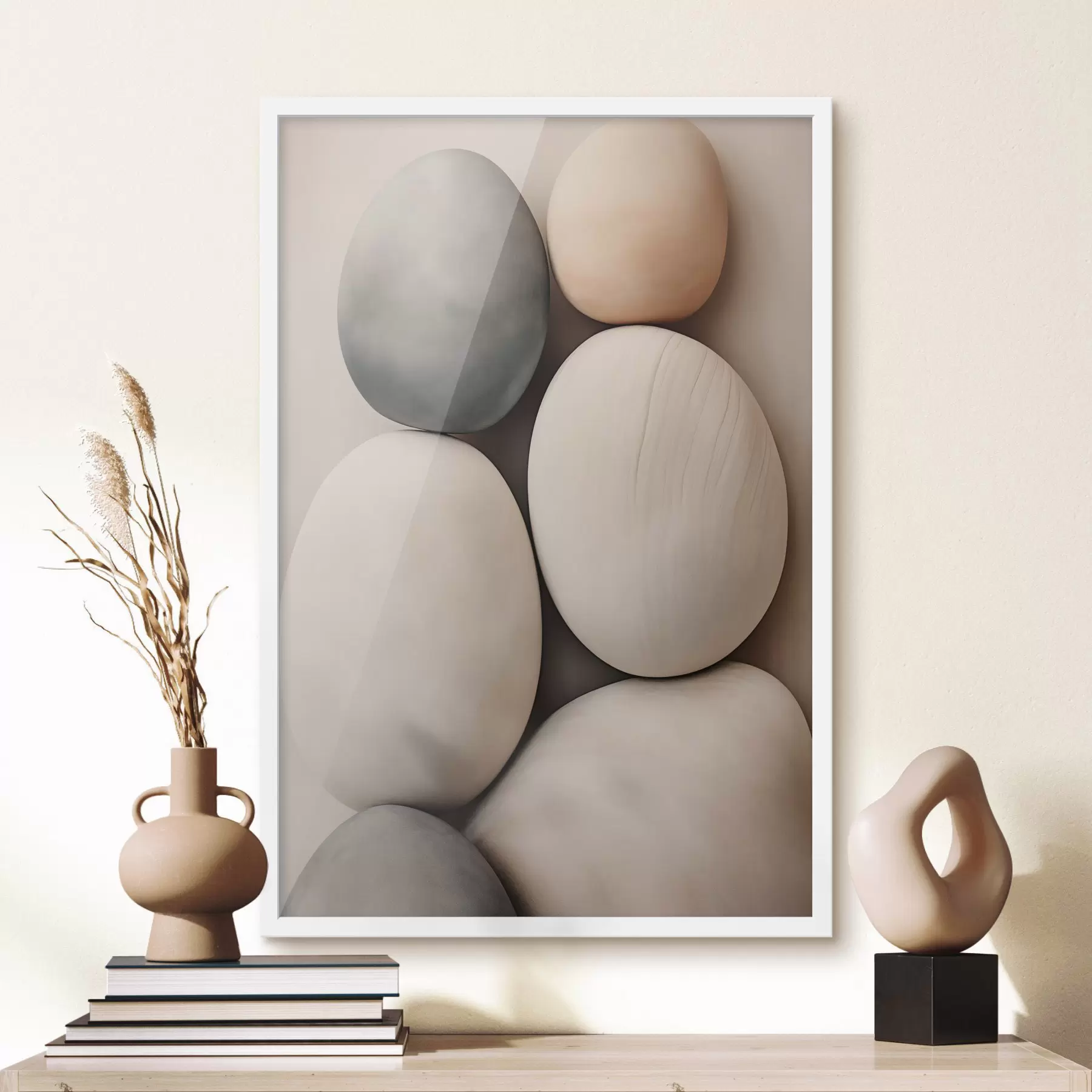 Fototapete Glatte, abgerundete Steine in verschiedenen neutralen Farben, Minimalismus f49172