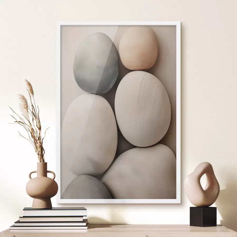 Fototapete Glatte, abgerundete Steine in verschiedenen neutralen Farben, Minimalismus f49172