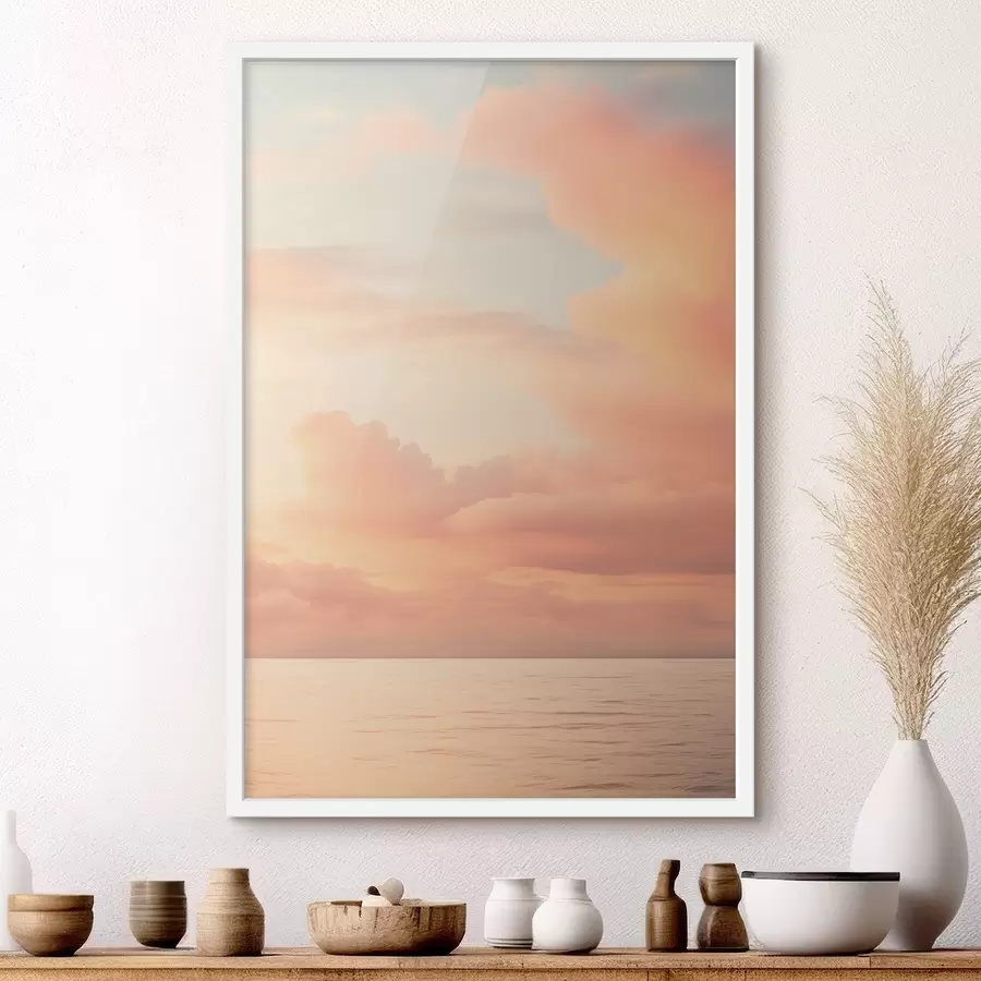 Fototapete Ein pastellfarbener Himmel voller sanfter Wolken über einem ruhigen, spiegelglatten Meer bei Sonnenuntergang f49178