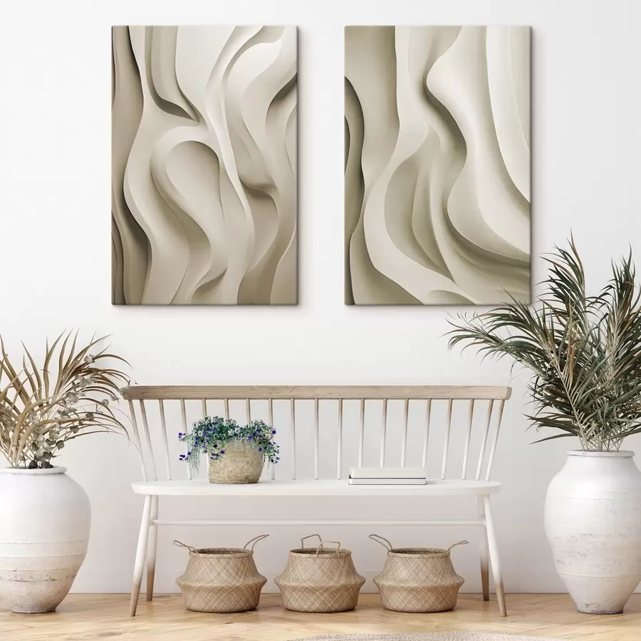 Fototapete Abstrakte beigefarbene, wellenförmige Formen mit sanften Kurven, moderne minimalistische Kunst m30471