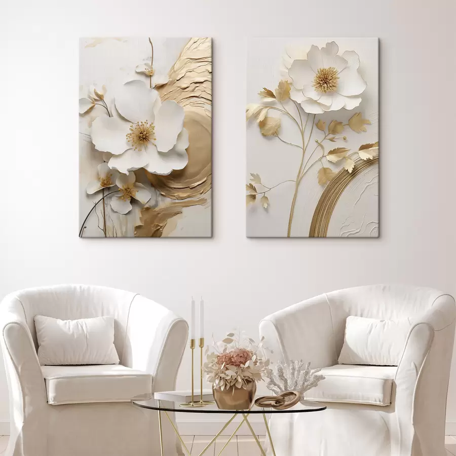 Fototapete Abstrakte weiße Blume, Pinselstriche auf strukturiertem Hintergrund m30473