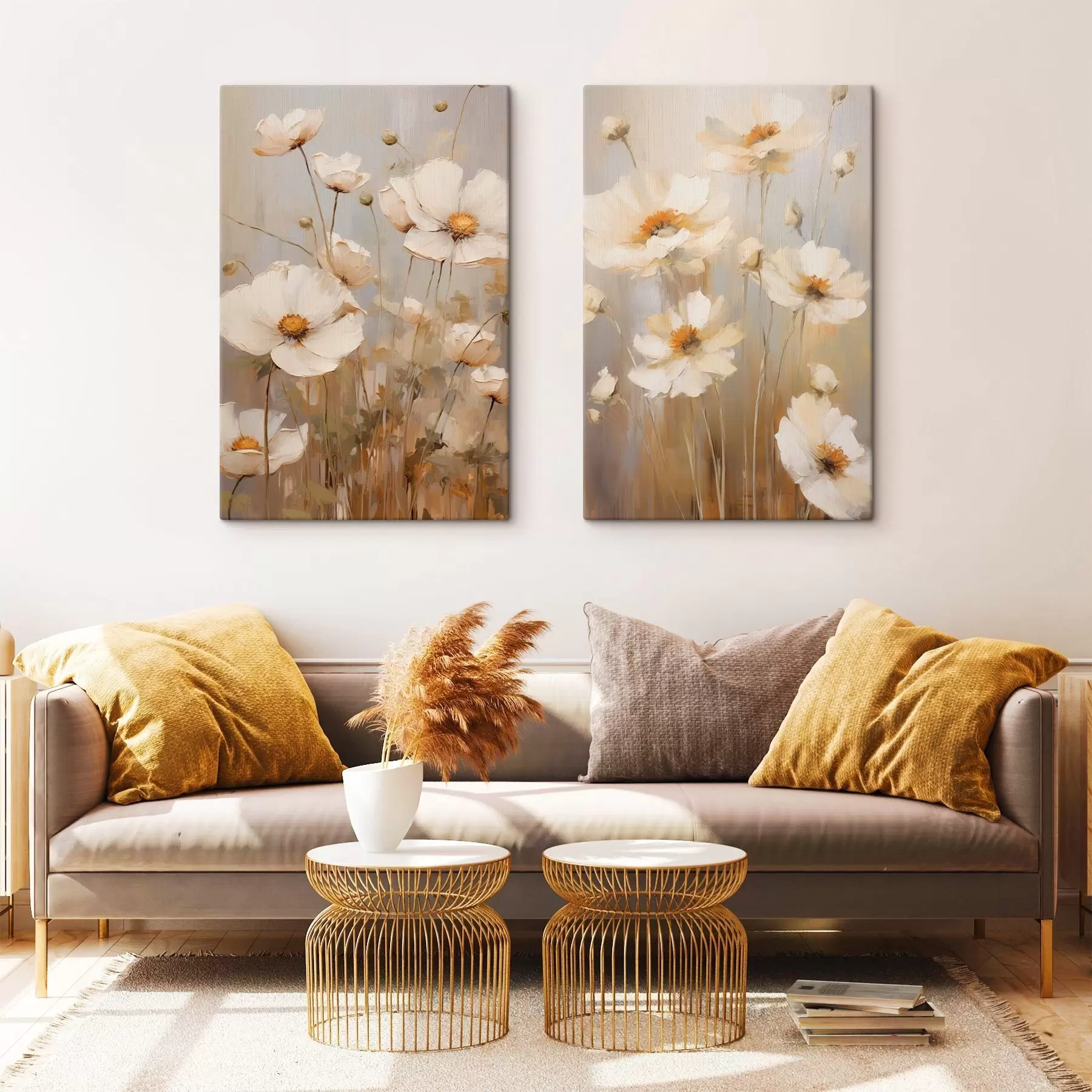 Fototapete Weiße Mohnblumen, gemalt in einem sanften, impressionistischen Stil vor einem gedämpften Hintergrund m30476