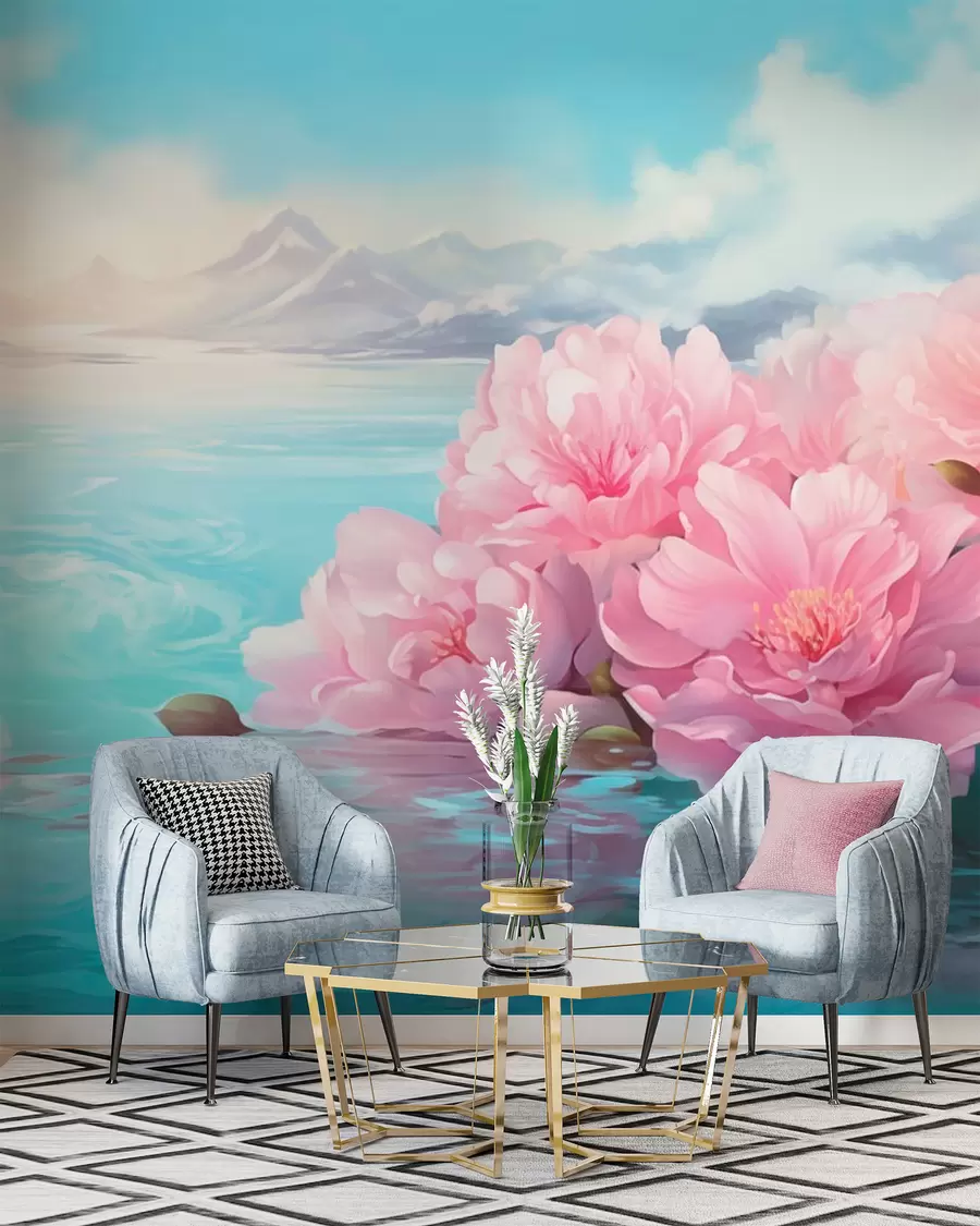 Fototapete Ein See mit Blumen w05621