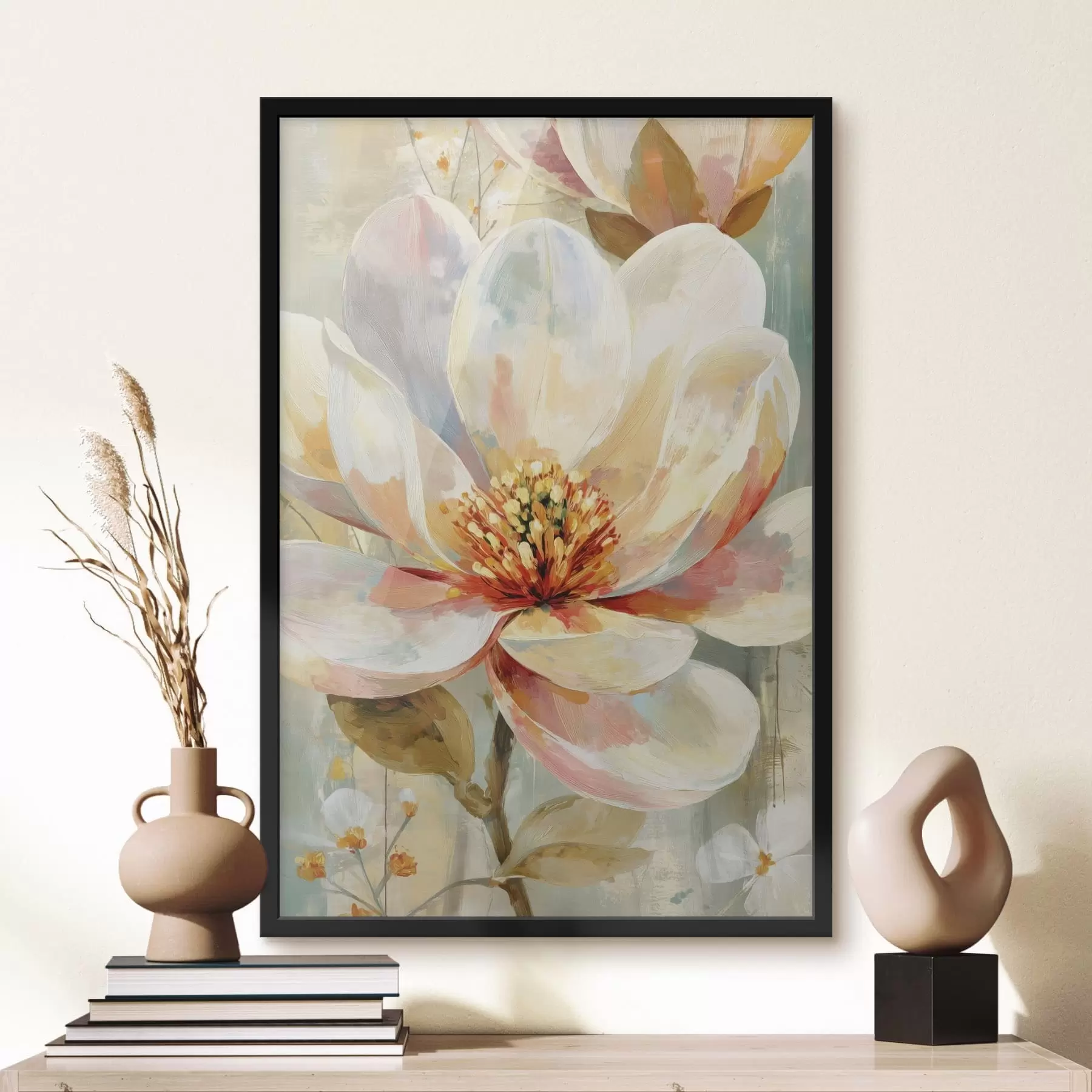 Fototapete Zarte Blume mit pastellfarbenen Pinselstrichen f49182