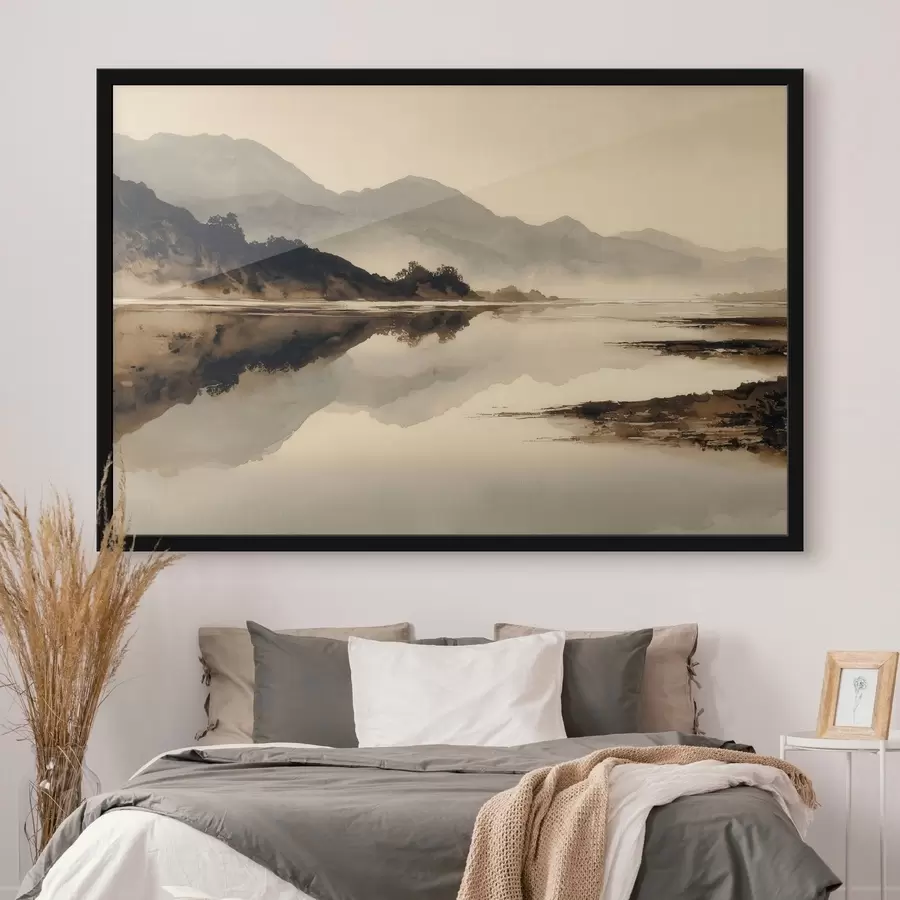 Fototapete Ruhige Berglandschaft mit Spiegelung im Wasser f49185