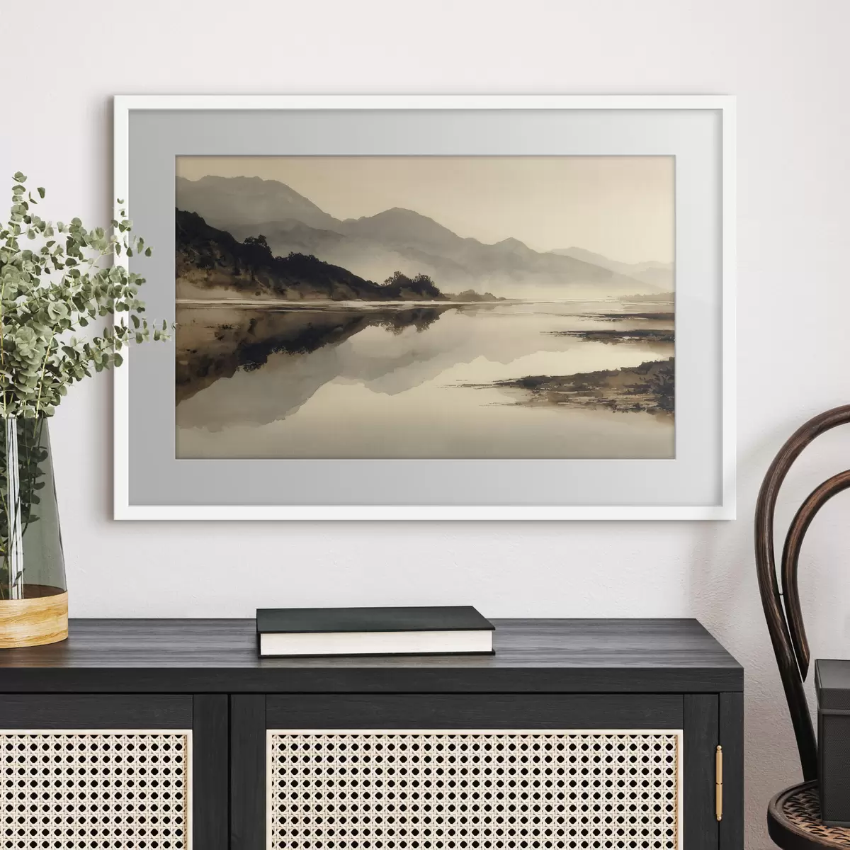 Poster Ruhige Berglandschaft mit Spiegelung im Wasser f49185