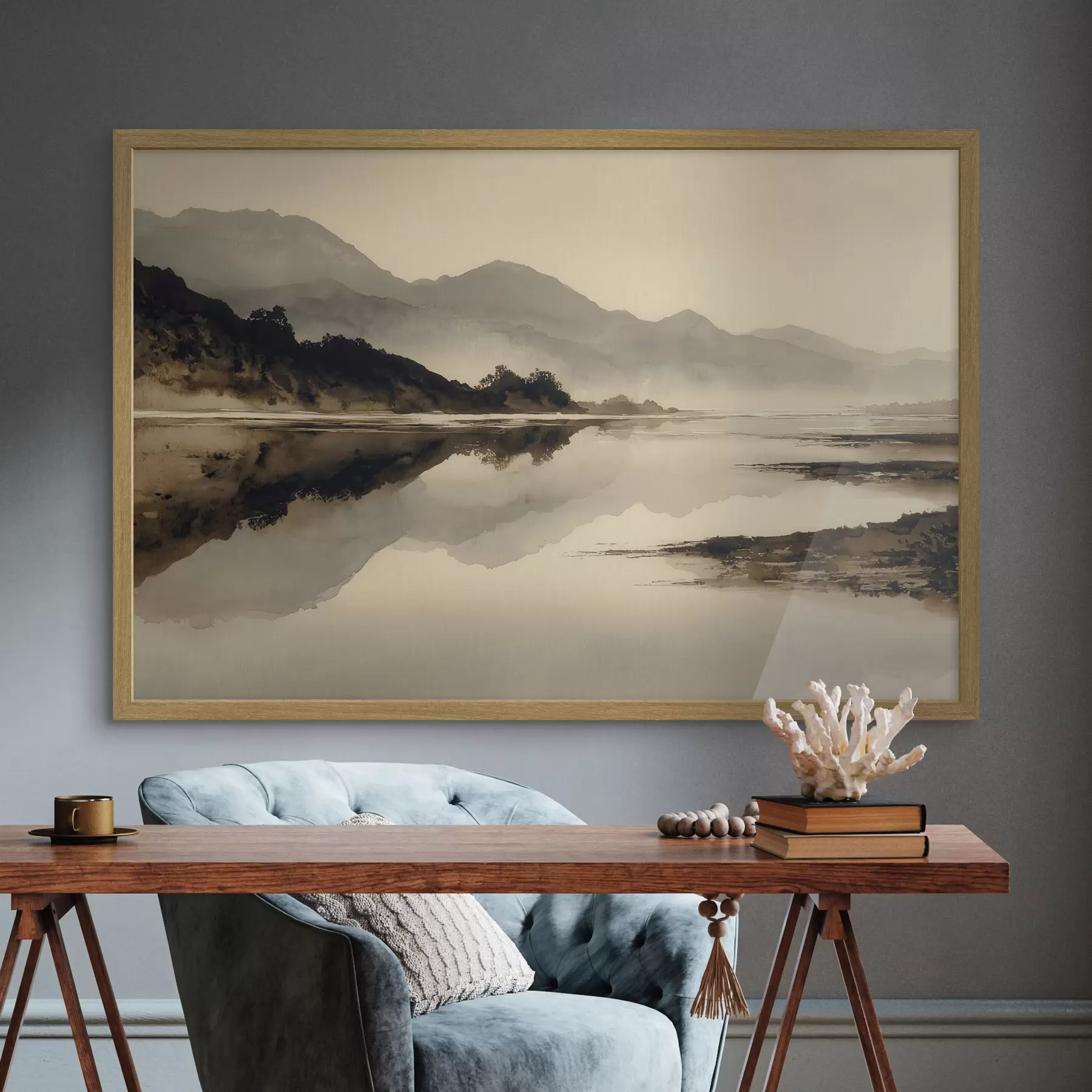 Fototapete Ruhige Berglandschaft mit Spiegelung im Wasser f49185