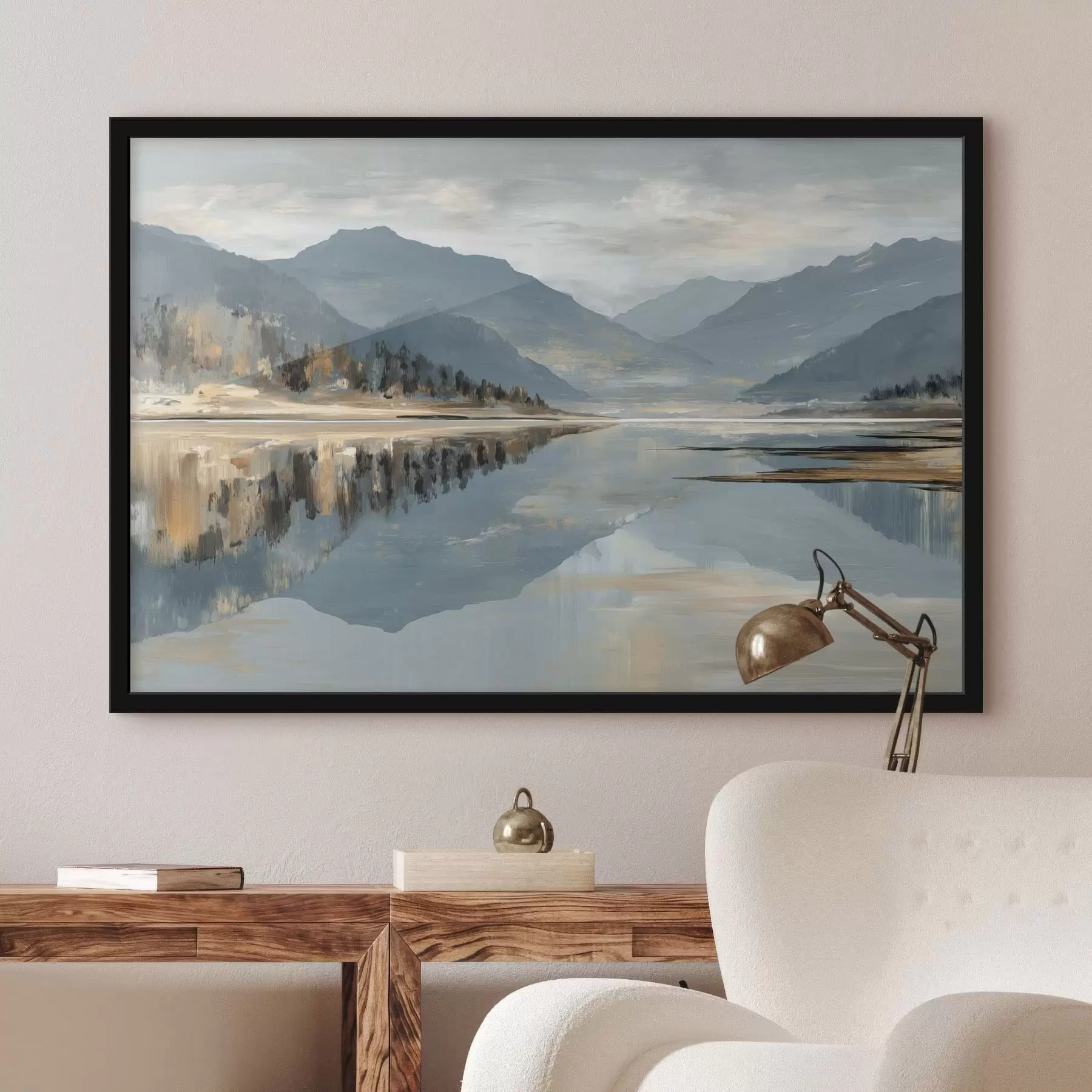 Fototapete Bergsee in sanften Blautönen f49187
