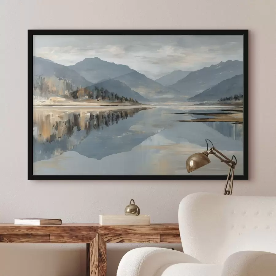 Fototapete Bergsee in sanften Blautönen f49187