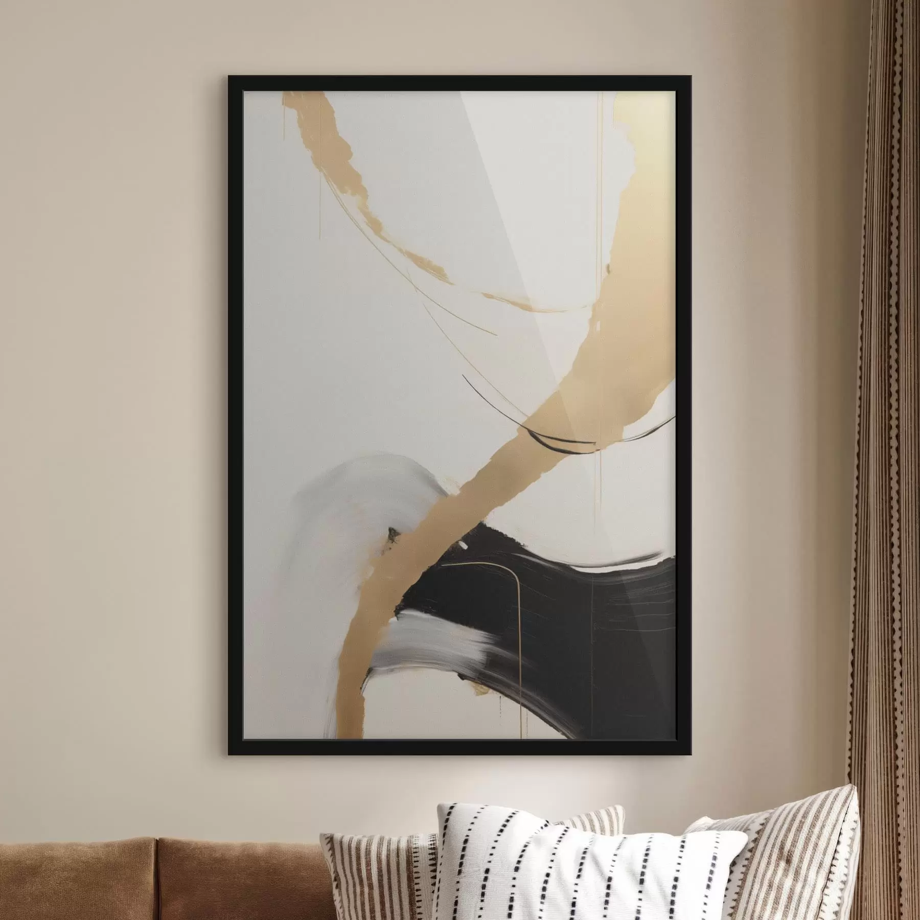 Fototapete Abstrakte Pinselstriche in Beige- und Schwarztönen f49189