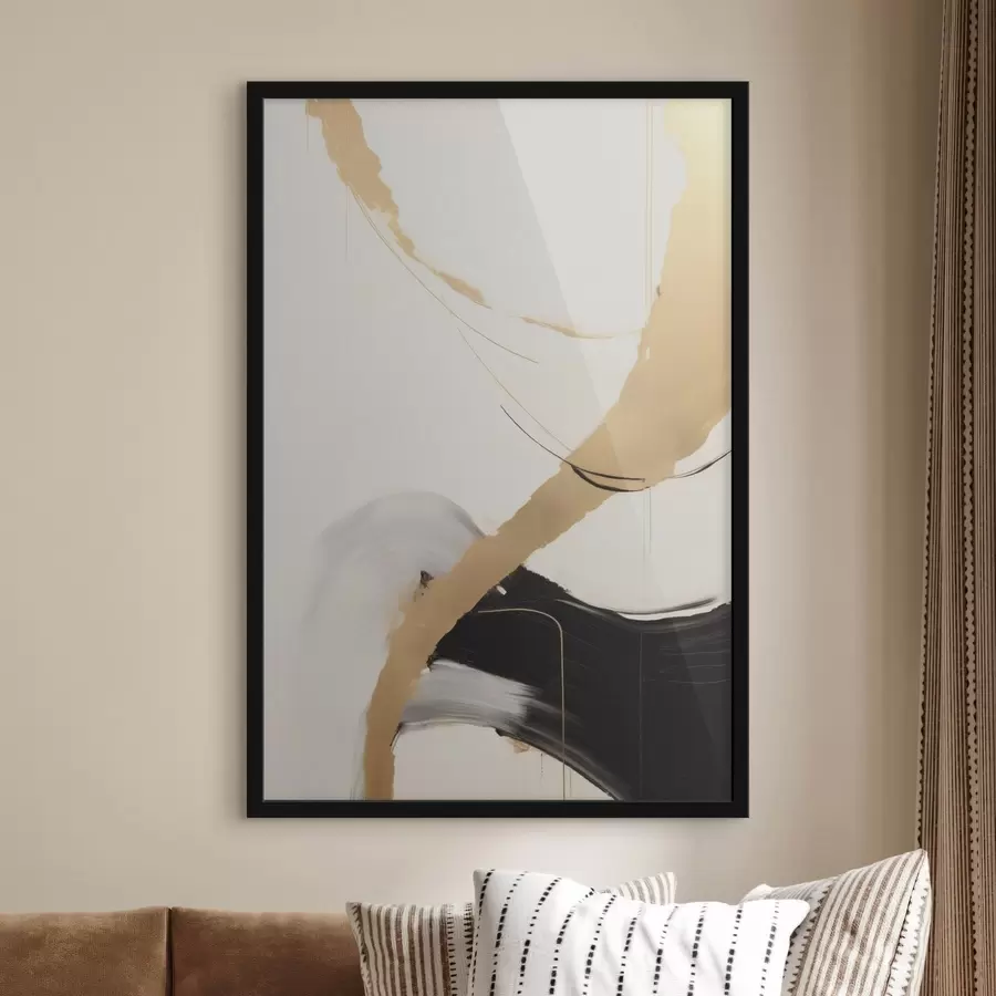 Fototapete Abstrakte Pinselstriche in Beige- und Schwarztönen f49189