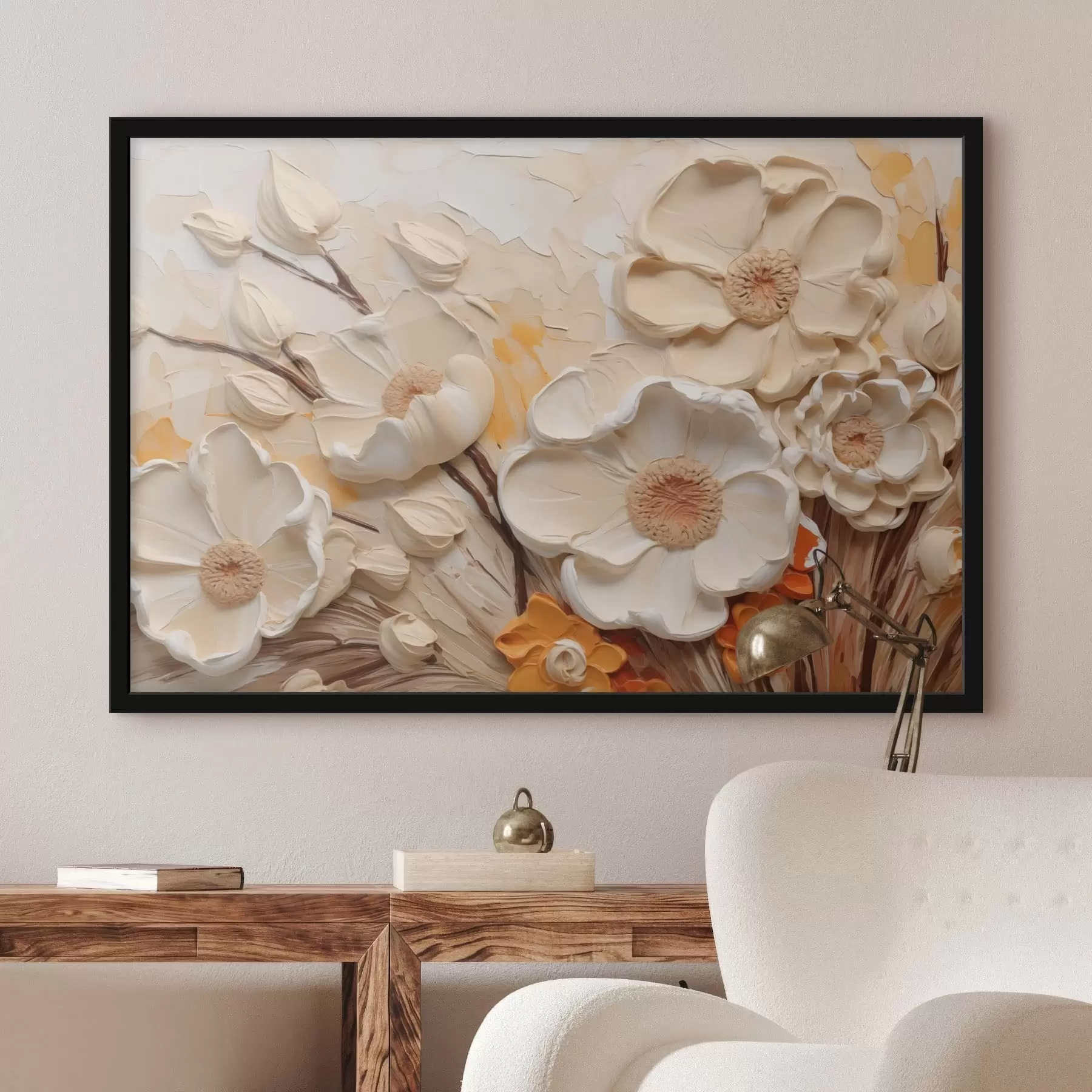 Fototapete Strukturierte, blasse Blumen mit überlagerten Pinselstrichen f49193