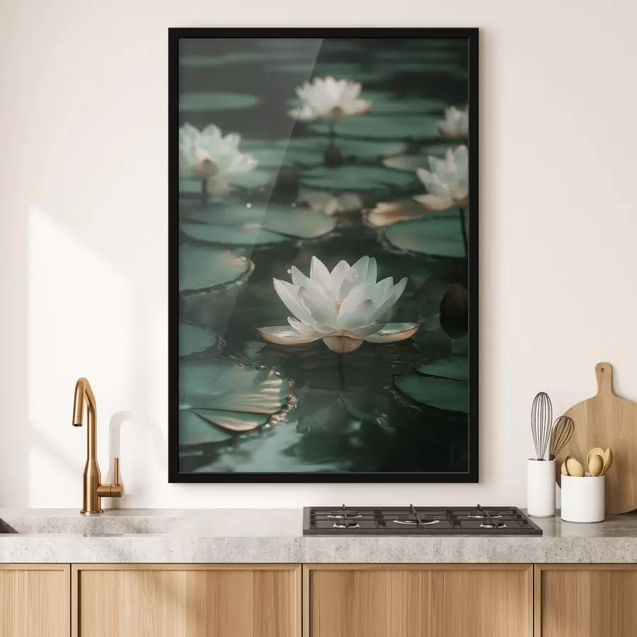 Fototapete Blasse Lotusblüten auf dunklem Wasser f49197