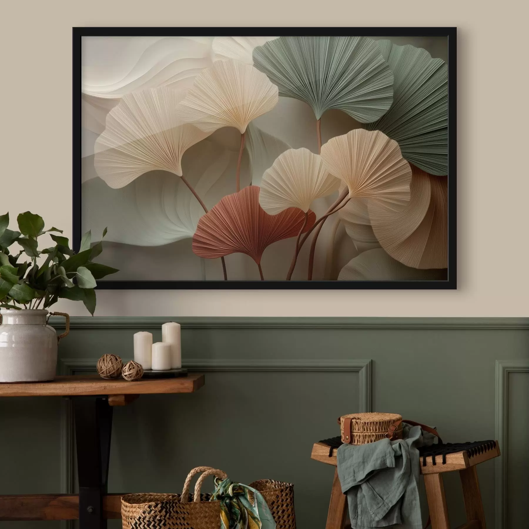 Fototapete Abstrakte Ginkgoblätter in warmen Pastelltönen f49199