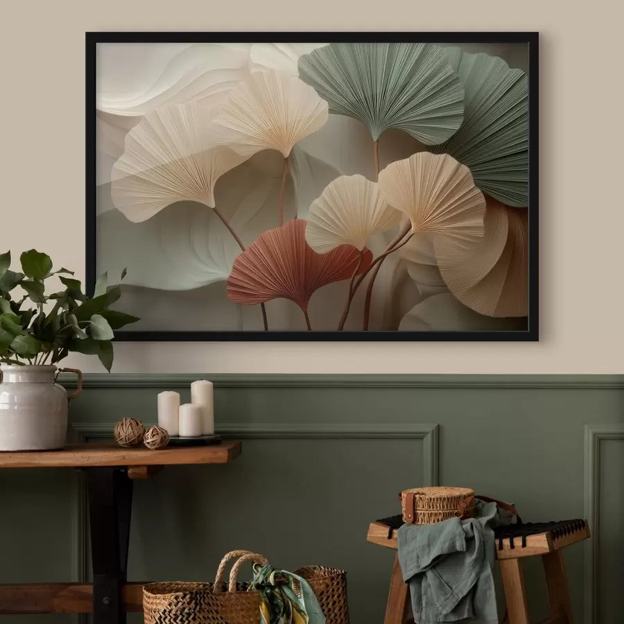 Fototapete Abstrakte Ginkgoblätter in warmen Pastelltönen f49199