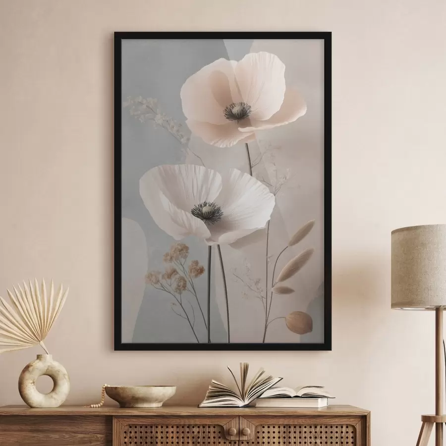 Fototapete Blasse Mohnblumen vor einem sanften Pastellhintergrund f49200