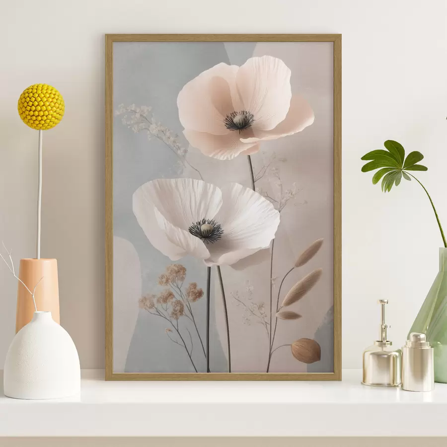 Fototapete Blasse Mohnblumen vor einem sanften Pastellhintergrund f49200