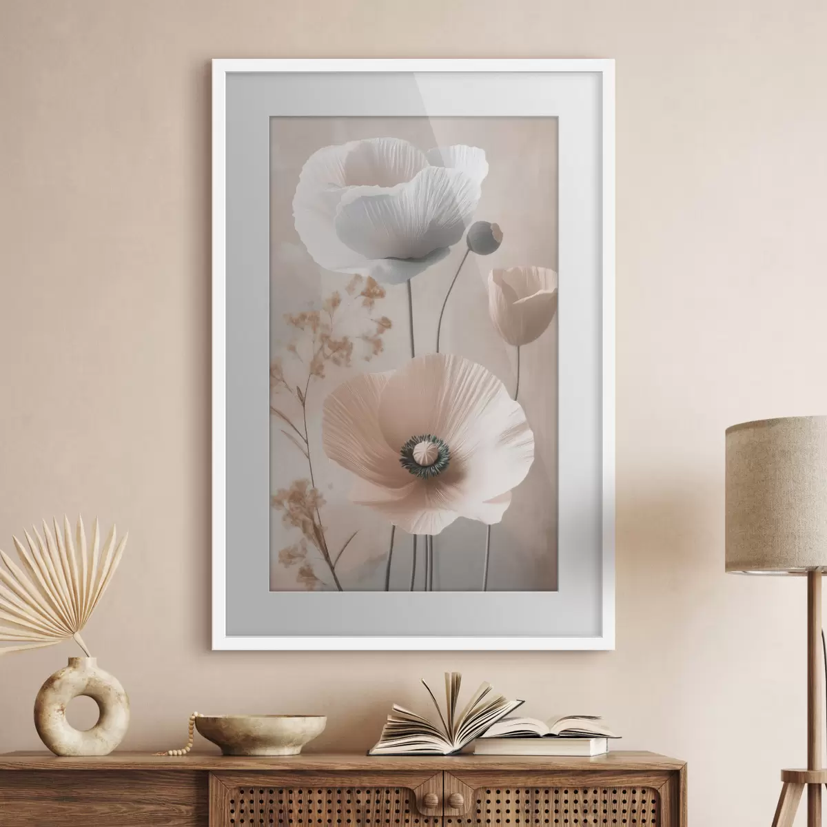 Poster Zarte Mohnblumen mit getrockneten Zweigen f49201