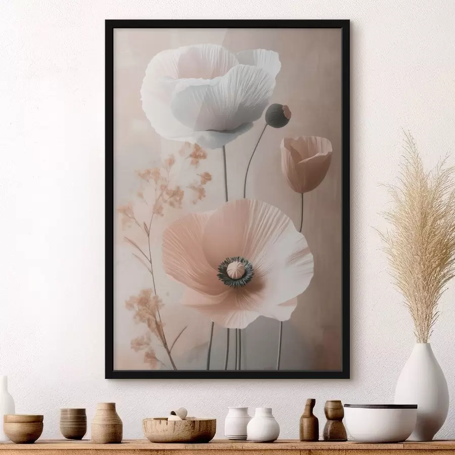 Fototapete Zarte Mohnblumen mit getrockneten Zweigen f49201